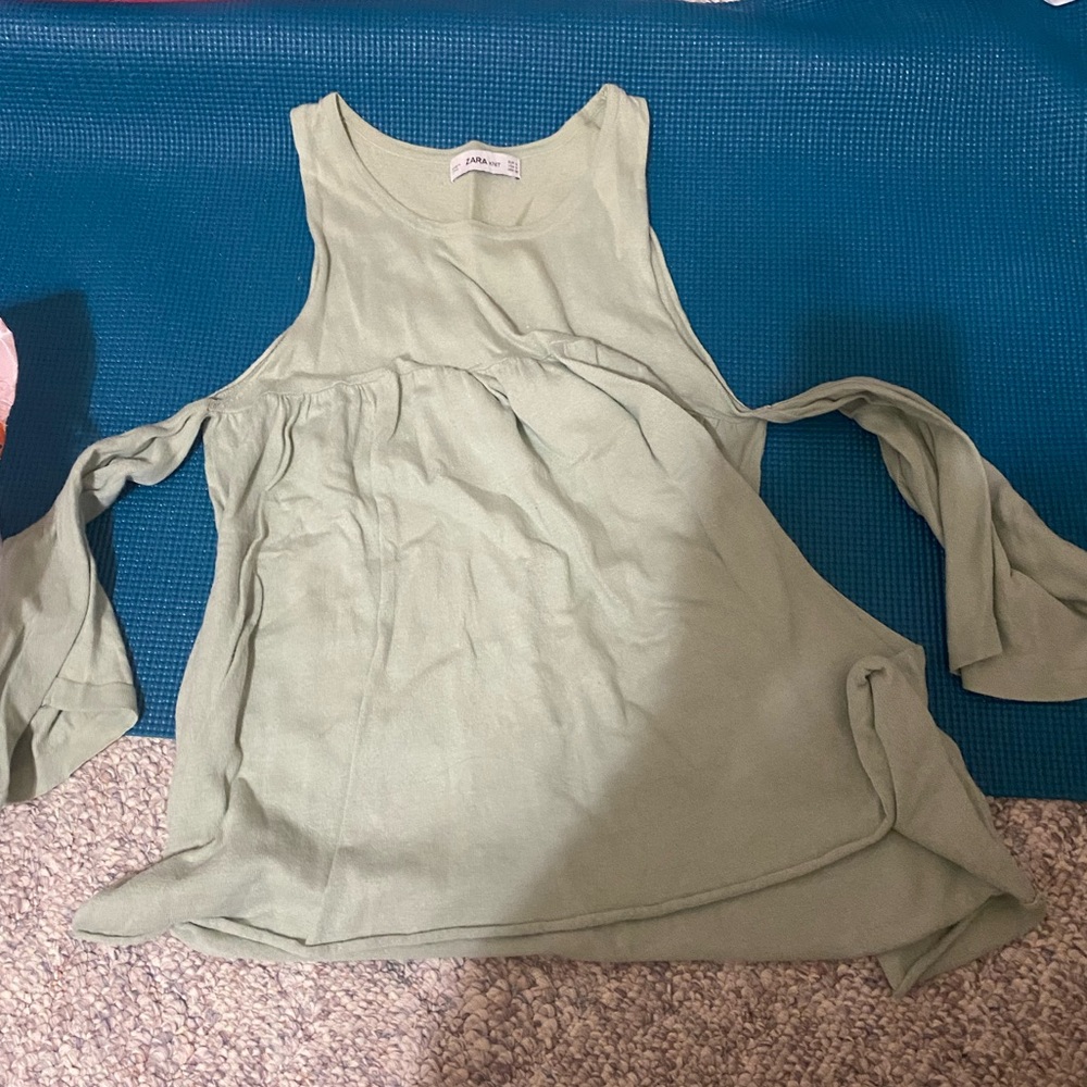 Zara green cold off shoulder shirt